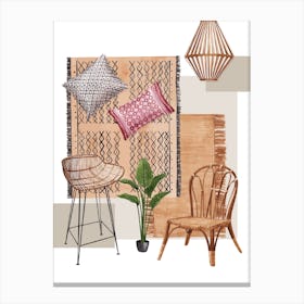 Rattan Furniture Boho Interior Canvas Print