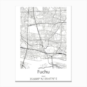 Fuchu,Japan Minimalist Map Canvas Print