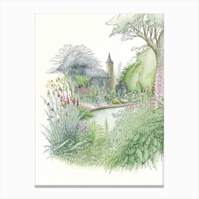 Bodnant Garden, United Kingdom Vintage Pencil Drawing Canvas Print