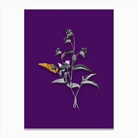 Vintage Blue Spiderwort Black and White Gold Leaf Floral Art on Deep Violet n.0230 Canvas Print