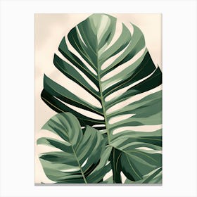 Monstera Leaf, Tropical Leaves, Green and white vector art, 1300 Canvas Print
