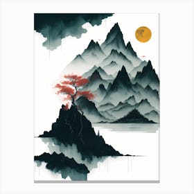 Chinese Landscape Mountains Ink Painting (23) Canvas Print