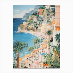 Positano, Amalfi Coast   Italy Beach Club Lido Watercolour 5 Canvas Print