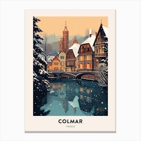 Winter Night  Travel Poster Colmar France 3 Canvas Print