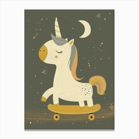 Unicorn On A Skateboard Mustard Muted Pastels 2 Canvas Print