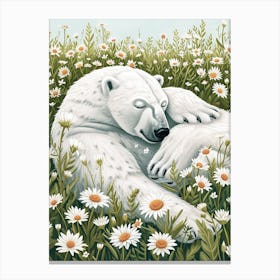 Polar Bear Resting In A Field Of Daisies Storybook Illustration 1 Canvas Print