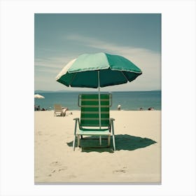 Green Chair And Brach Umbrella  Summer Photography 2 Canvas Print