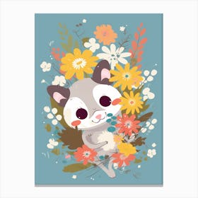 Cute Kawaii Flower Bouquet With A Climbing Possum 3 Canvas Print