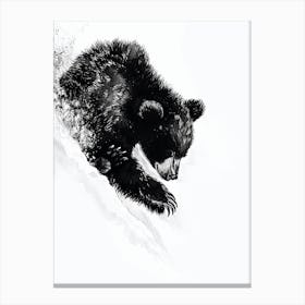 Malayan Sun Bear Cub Sliding Down A Snowy Hill Ink Illustration 3 Canvas Print