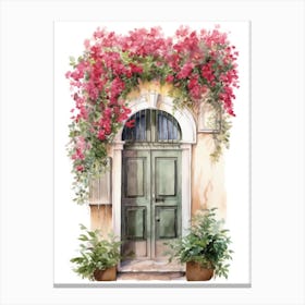 Rome, Italy   Mediterranean Doors Watercolour Painting 1 Canvas Print
