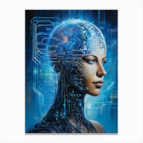 Abstract Painting Of A Cybernetic Human Head Integrating Seamlessly With A Futuristic Security Conce (3) Canvas Print