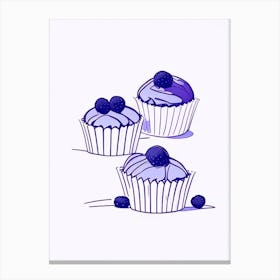 Blueberry Muffins Dessert Minimal Line Drawing 3 Flower Canvas Print