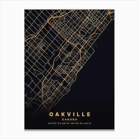 Oakville Ontario Canada Black And Gold Map Canvas Print