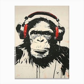 Monkey With Headphone Banksy Art Canvas Print