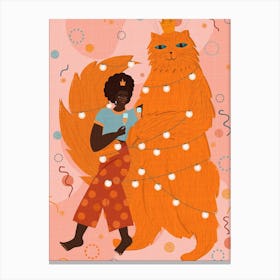 Girl And A Cat 1 Canvas Print