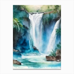 Cataratas De Agua Azul, Mexico Water Colour  (2) Canvas Print