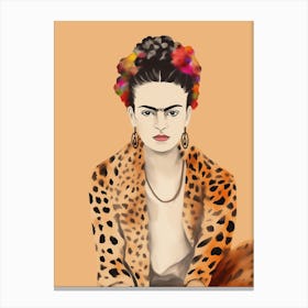 Frida Kahlo Leopard Print, Pastel Orange, Minimalistic Kreativ Art Canvas Print