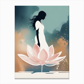 Lotus Flower and Women Silhouette Canvas Print