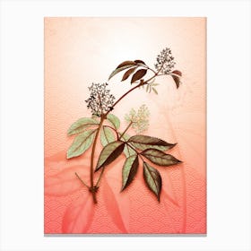 Red Elderberry Vintage Botanical in Peach Fuzz Seigaiha Wave Pattern n.0008 Canvas Print