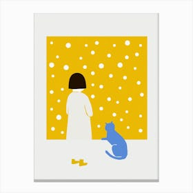 Girl And A Cat Canvas Print