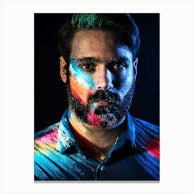 Man With Colorful Paint On His Face Canvas Print