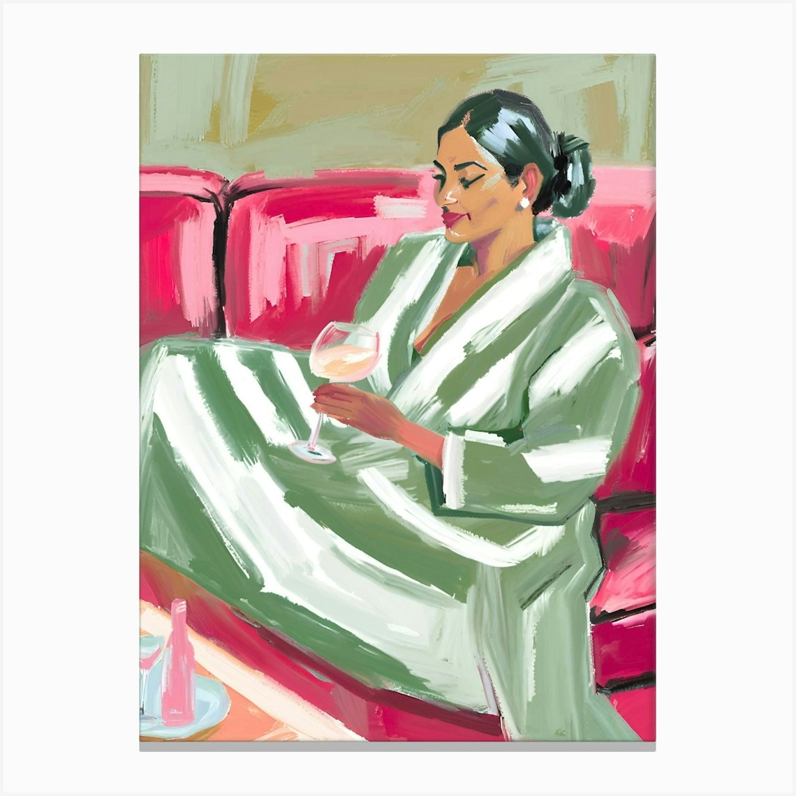 Woman on red sofa Canvas Print by OHKIMIKO