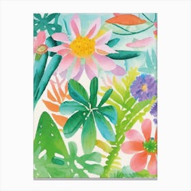 Colorful Tropical Garden Illustration Canvas Print