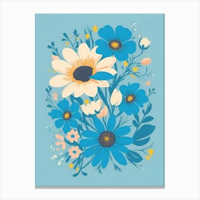 Beautiful Flowers Illustration Vertical Composition In Blue Tone 12 Canvas Print