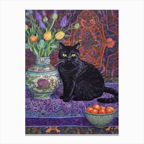 Lavender With A Cat 1 William Morris Style Canvas Print