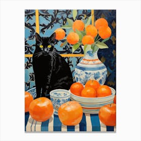 Black Cat With Oranges 1 Canvas Print