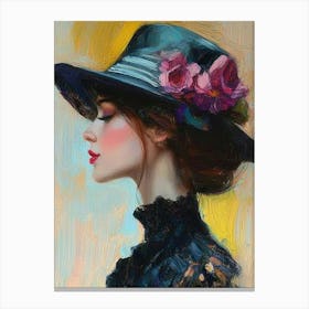 Woman In Black Hat Canvas Print