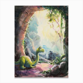 Dinosaur Sheltering From The Rain Storybook Style 3 Canvas Print