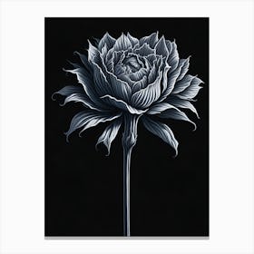 A Carnation In Black White Line Art Vertical Composition 12 Canvas Print