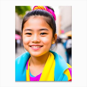 Asian Girl Smiling In The Street-Reimagined Canvas Print