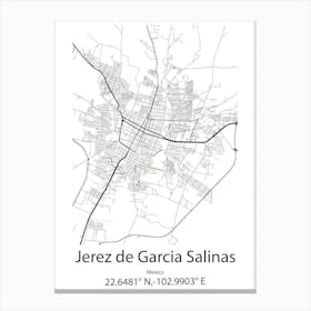 Jerez De Garcia Salinas,Mexico Minimalist Map Canvas Print