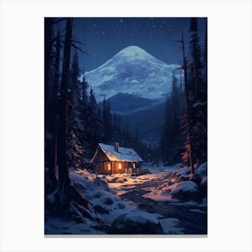 Winter Cabin Painting 1 Canvas Print
