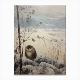 Vintage Winter Animal Painting Porcupine Canvas Print