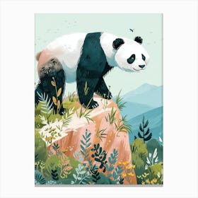 Giant Panda Walking On A Mountrain Storybook Illustration 2 Canvas Print