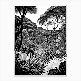 Kirstenbosch Botanical Gardens, 1, South Africa Linocut Black And White Vintage Canvas Print