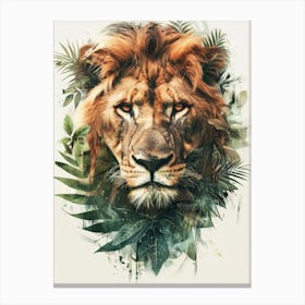 Double Exposure Realistic Lion With Jungle 1 Canvas Print