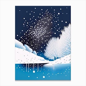 Snowflakes Falling By A Lake, Snowflakes, Minimal Line Drawing 2 Canvas Print
