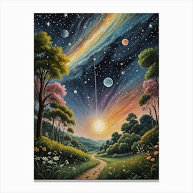 Rainbow Galaxy Night Sky Canvas Print