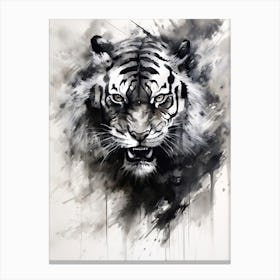Tiger Art In Sumi E (Japanese Ink Painting) Style 1 Canvas Print