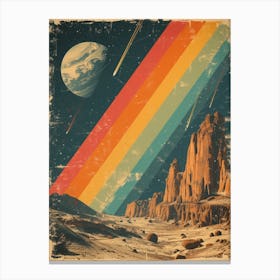 Space Odyssey: Retro Poster featuring Asteroids, Rockets, and Astronauts: Retro Space Canvas Print
