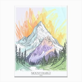 Mount Diablo Usa Color Line Drawing 3 Poster Canvas Print