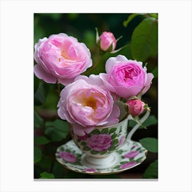 English Roses Painting Rose In A Teacup 2 Canvas Print