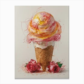 Ice Cream Cone With Roses Canvas Print