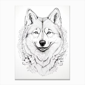 Shiba Inu Dog, Line Drawing 3 Canvas Print