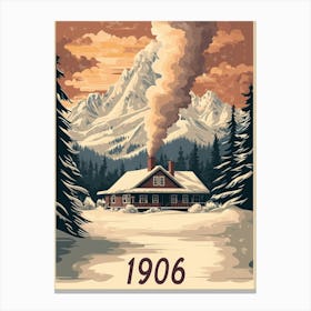 Aihrgdesign A Vintage Travel Poster Of A Cozy Mountain Lodge Canvas Print