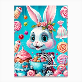 Cute Skeleton Rabbit With Candies Painting (6) Canvas Print
